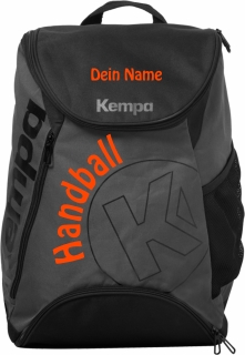 Kempa Handball Rucksack anthra mit Aufdruck orange Name