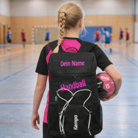 Kempa Rucksack Handball schwarz/pink mit Ballnetz - Aufdruck Name