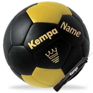 Kempa Handball Spectrum Synergy Primo schwarz/gold mit Aufdruck Name Größe 1 + Kempa Ballpumpe