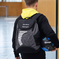 Kempa Handball Rucksack anthra/silber mit Aufdruck Name